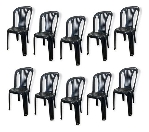 Kit De 10 Sillas De Plástico Para Bistró Negras De Hasta 182 Kg, Resistentes, Color Negro A Rayas Negro Rayado