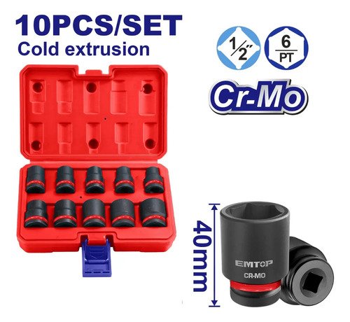 Set Dados Para Llave De Impacto Emtop 1/2'' Con 10 Piezas (10 - 24 Mm) - Imagen 11