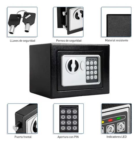 Caja Fuerte De Seguridad Electrónica Codigo Digital Y Llave Color Negro - Imagen 2