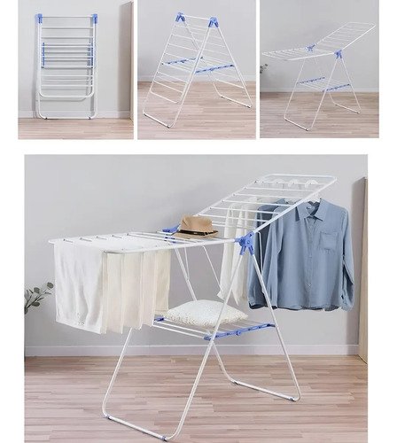 Tendedero Para Ropa De Pie Plegable Tender Acero Inoxidable Color Blanco - Imagen 9
