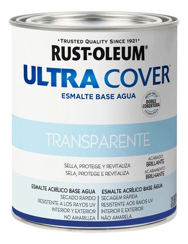 Pintura Esmalte Al Agua Ultra Cover Rust Oleum 0,9lt Transparente Brillante