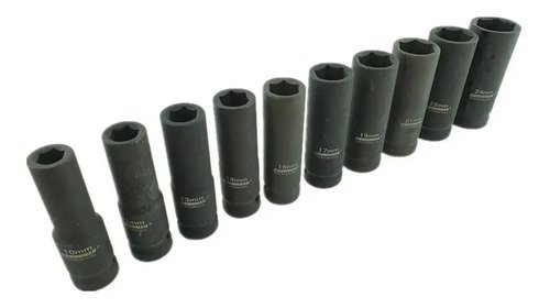 Juego Caja Dados Impacto 1/2 Pulgada 10 Piezas Crownman Negro - Imagen 4