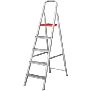 Escalera Tijera Aluminio Stelko 5 Escalones Plegable 1.65m Plateado