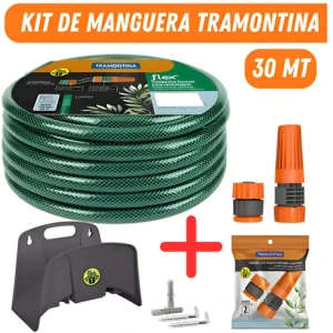 Kit Manguera Malla 30mt C/soporte Puntero Riego Tramontina Verde Claro