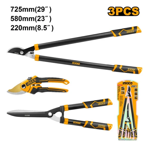 Set De Tijeras De Podar Corte Jardin 3 Piezas Ingco Color Amarillo - Imagen 3