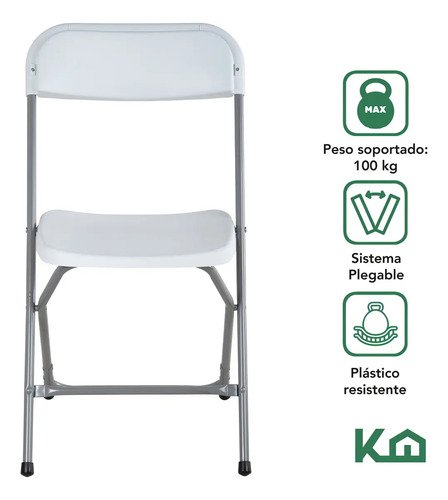 Set 6 Sillas Plegables Kingshouse Plástico Reforzado Blanco Jardín Eventos - Imagen 3