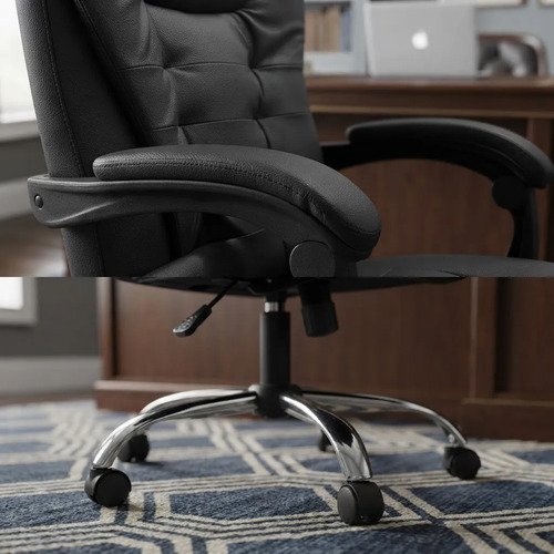 Silla Ejecutiva De Oficina Negra De Cuero Reforzado Negro - Imagen 3