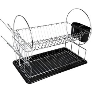 Escurridor De Platos Maggiore De 2 Niveles, Negro, 19 Platos