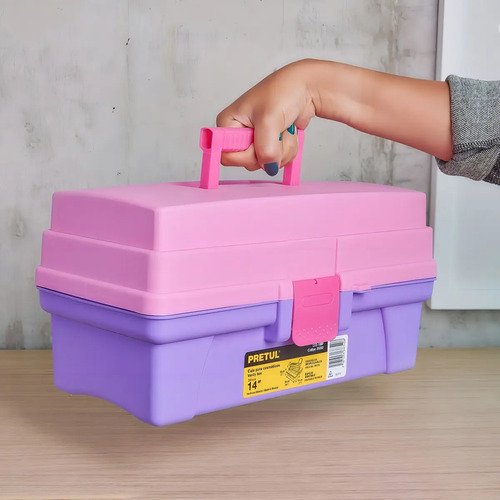 Caja Cosmetiquera 14'' Rosa/morado Bandeja Plegable Pretul - Imagen 4