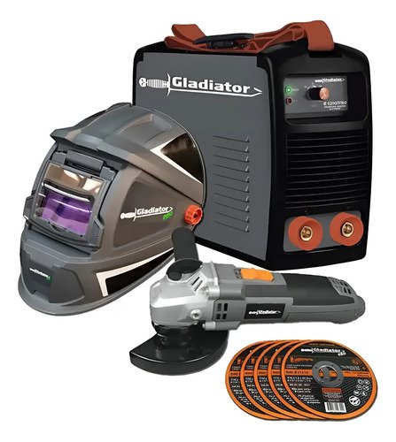 Soldadora 200amp + Amoladora + Máscara De Soldar Gladiator Gris