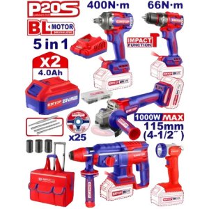 Combo Kit De Herramientas 20v Brushles 5 En 1 Emtop Eckl2059