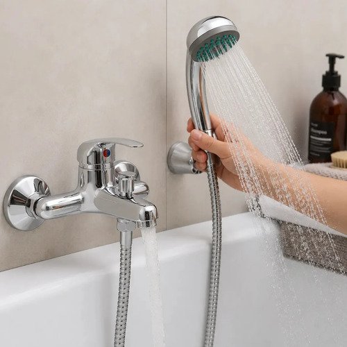 Monocomando Ducha Rimontti Plateado Con Teléfono De Pared Cromado - Imagen 2