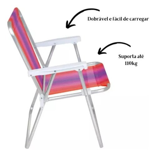 Silla Alta De Playa De Nylon, 110 Kg, Aluminio, Para Piscina, Color Rosa/morado - Imagen 3