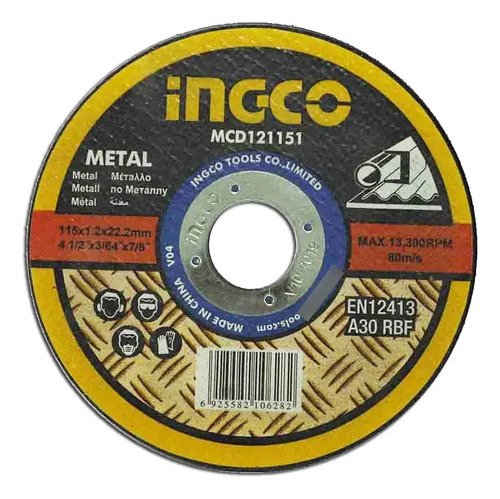 Ff Set Lata 10 Disco De Corte 4½ Ingco 1.2mm Metal Mcd121155 Amarillo - Imagen 2