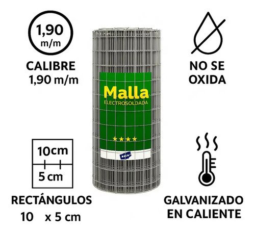 Tejido Malla Electrosoldada Galvanizada Rollo 1.0m X 25 Mts Color Alumino - Imagen 3