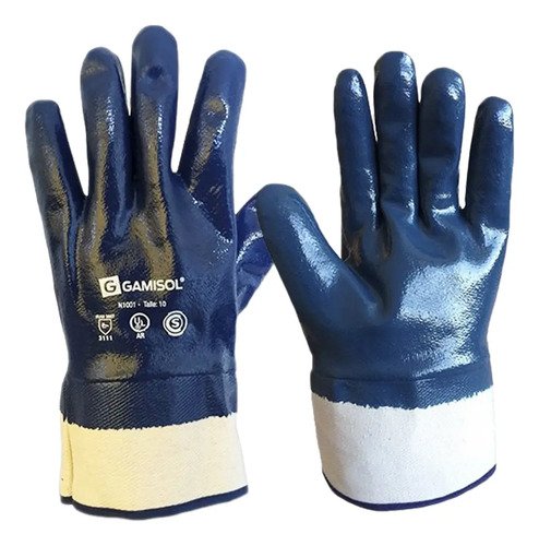Guantes Gamisol De Algodón Con Nitrilo Antideslizantes, Iram Azul Oscuro