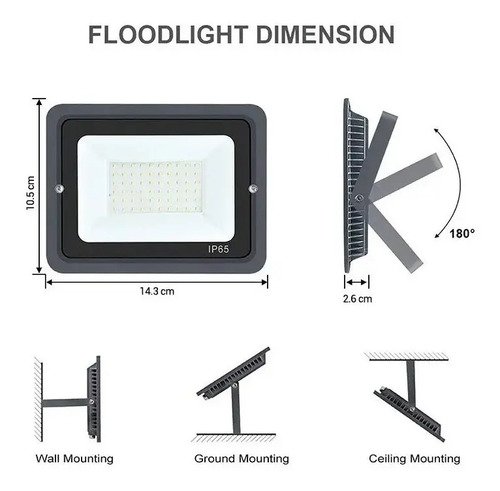 Pack X 6 Foco Led 100w Ip65 - Calidad Garantizada - Tyt Negro - Imagen 3