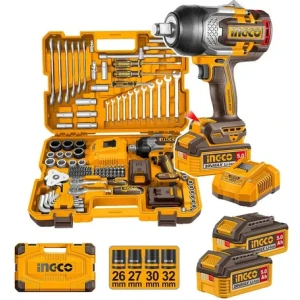 Llave De Impacto 3/4 Ingco 20v Bl 1350nm + 138 Accesorios