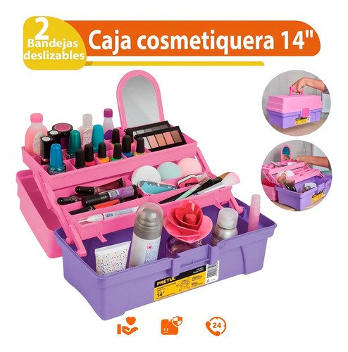 Caja Cosmetiquera 14'' Rosa/morado Bandeja Plegable Pretul - Imagen 5