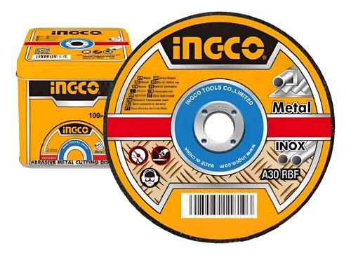 100 X Discos De Corte Metal Inox 115mm En Caja Ingco - Tyt Naranja