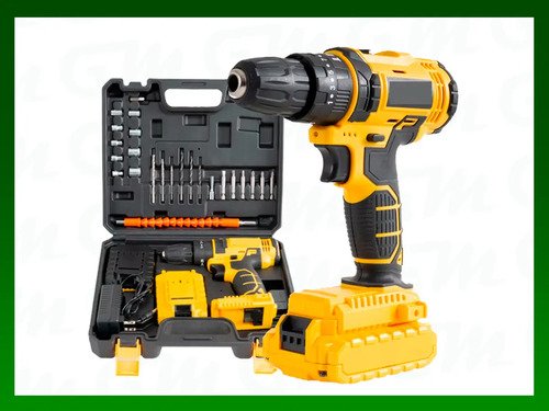 Kit Taladro Atornillador Inalámbrico 21v+extensor 24 Piezas, Reto Percutor Con 2 Baterías 21v Maletín De Traslado - Gastromena Amarillo 50hz/60hz - Imagen 2