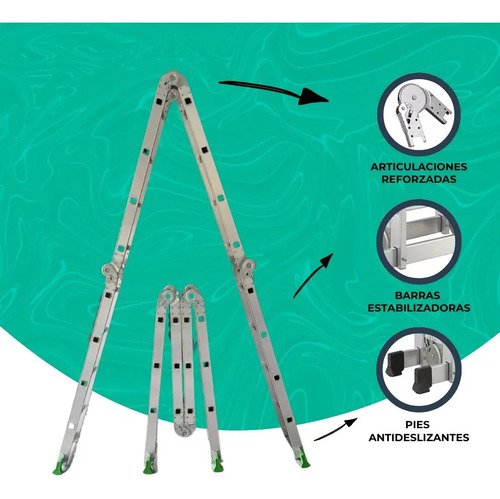 Escalera Articulada De Aluminio Flia Hdc Group 16 Escalones 4,60mts Color Plateado - Imagen 3
