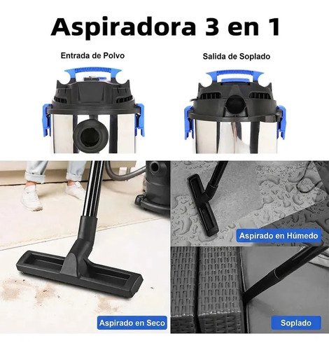 Aspiradora Profesional 3 En 1 Limpieza Seco Mojado Soplador Negro - Imagen 3