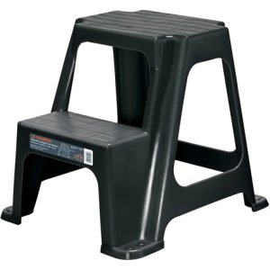 Taburete Ligero Plastico 2 Peldaños Compacto Truper 103020 Estructura Negro Asiento Negro