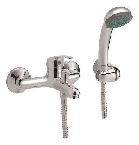 Monocomando Ducha Rimontti Plateado Con Teléfono De Pared Cromado
