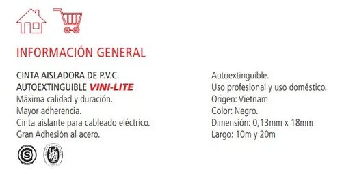 Cinta Aislante Vini Lite Mate Negra De Pvc De 10 M Negro - Imagen 2