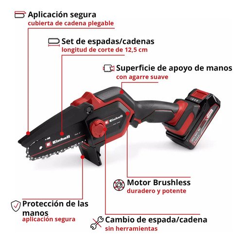 Motosierra De Poda Inalámbrica Ge-ps 18/15 Libag Kit Einhell Rojo 50 Hz - Imagen 4
