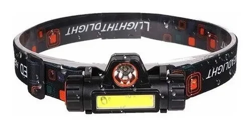 Linterna Táctica Led Vincha Recargable 2000 Lm Alcance 150m Usb Blanco Negro