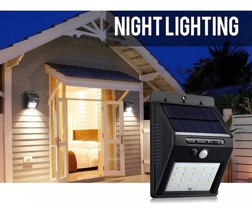 Lampara Solar Foco Potente 20 Led - Sensor Celula Luz Farol Negro - Imagen 2