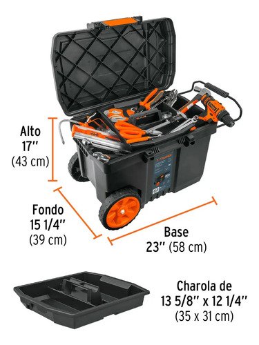 Caja Para Herramientas C/ Ruedas 23' + Caja De 16', Truper Negro Y Naranja Negro/naranja - Imagen 5