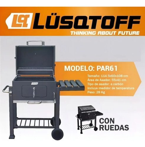 Parrilla Móvil Lüsqtoff Par-61- Ancho 1.08cm / Alto 1.14m Profundidad 60cm Negra Negro - Imagen 5