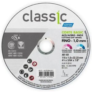 Disco De Corte 115 X 1 Mm 10 Uni Metales Norton P/ Amoladora Negro