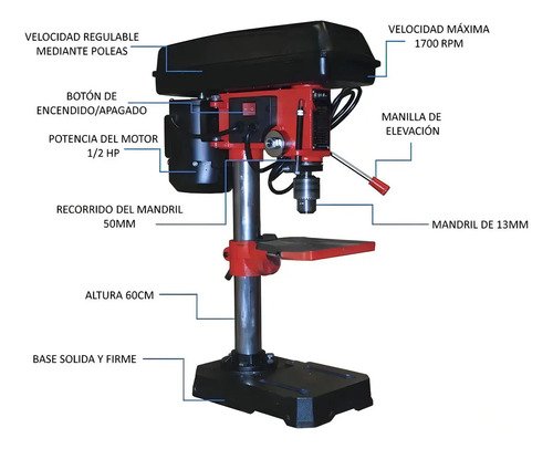 Taladro De Pedestal Banco 13 Mm 350 W Color Negro Y Rojo Negro/rojo - Imagen 5