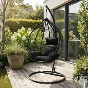 Hamaca Nido Colgante Estructura Metalica Jardín Terraza Lcm Negro Nido