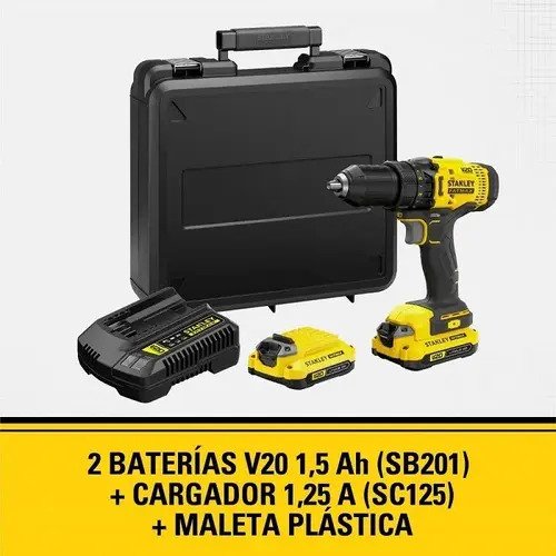 Kit Taladro Atornillador 20v + 2b + Cargador+ Maleta Stanley Amarillo - Imagen 3
