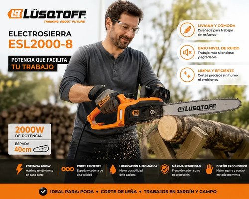 Motosierra Eléctrica Lusqtoff 2000w Espada 40cm Esl2000-8 Color Naranja - Imagen 10
