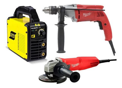 Combo Soldadora Inverter Esab + Taladro, Amoladora Milwaukee Amarillo