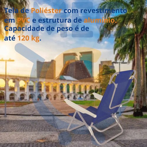Silla Reclinable De Aluminio De 6 Posiciones De Verano Praia Mor Color Blue Azul - Imagen 5