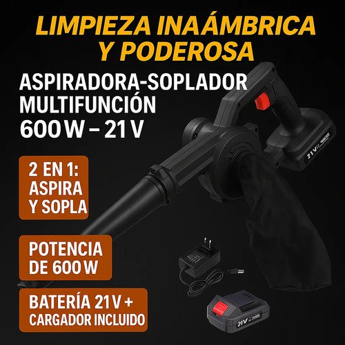 Sopladora Y Aspiradora 2 En 1 Recargable 600 W Auto Y Jardin Negra - Imagen 8
