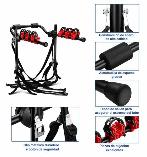 Porta 3 Bicicletas Universal Eoland Trasero Auto Camioneta Soporte Enganche Maletero Rack Bici 3 Unidades Plegable Ciclismo Negro - Imagen 7