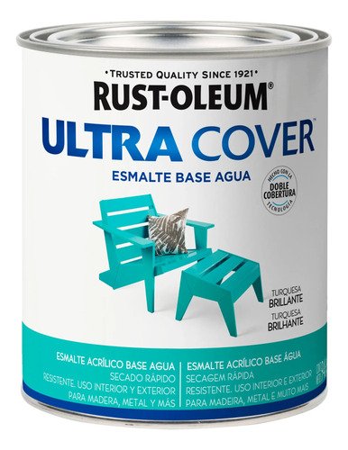 Pintura Esmalte Al Agua Ultra Cover Rust Oleum 0,9lt Turquesa Brillante