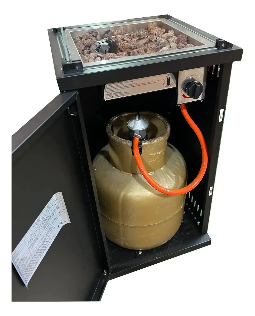 Estufa A Gas 13 Kg Exterior Interior Vidrio Cuadrada Con Piedras Volcanicas Negro - Imagen 3