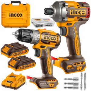 Kit Atornillador Ingco De Impacto Inalambrico Brushless Taladro Inalámbrico Rotomartillo Brushless Ingco 2 Baterías Maletin Uckli20277 Amarillo