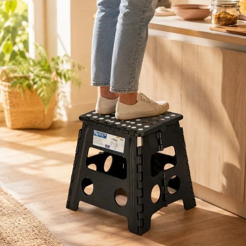 Banqueta Banco Plegable Escalera Plastico Reforzado 32 Cm Negro - Imagen 4