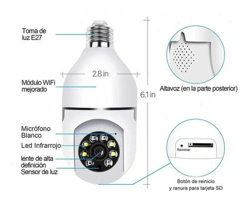Cámara Seguridad Wifi Foco 360 1080p Alarma X2 Blanco - Imagen 7