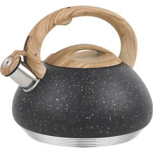 Pava Silbadora Couri Carpi De Acero Inoxidable Con Asa De Silicone With A Wood Design Negro Marmolizado